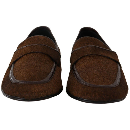 Dolce & Gabbana | Brown Exotic Leather Mens Slip On Loafers Shoes  | McRichard Designer Brands