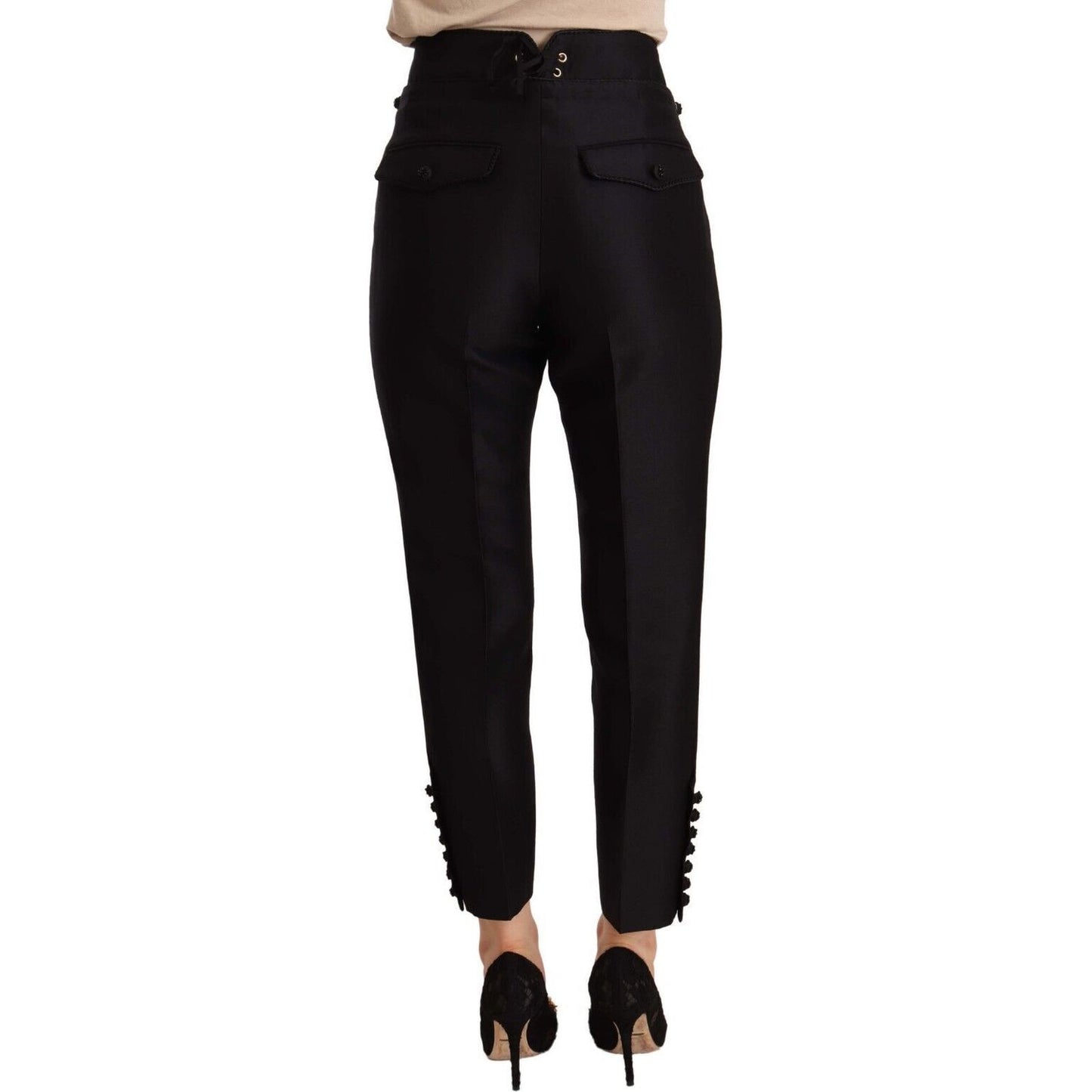 Dsquared² | Black Button Embellished Cropped High Waist Pants | McRichard Designer Brands