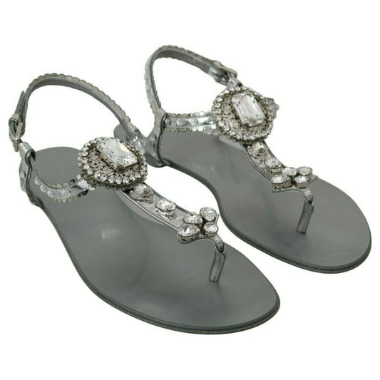 Dolce & Gabbana | Silver Crystal Sandals Flip Flops Shoes  | McRichard Designer Brands