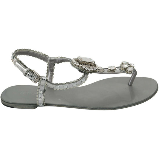 Dolce & Gabbana | Silver Crystal Sandals Flip Flops Shoes  | McRichard Designer Brands