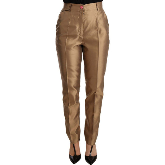 Dolce & Gabbana | Gold Silk Tapered Trouser Metallic Pants Jeans & Pants | McRichard Designer Brands