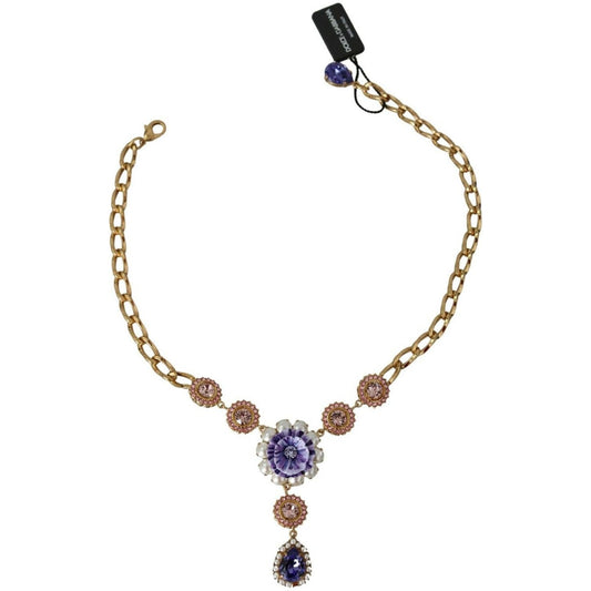 Dolce & Gabbana | Pink Gold Brass Crystal Purple Pearl Pendants WOMAN NECKLACE | McRichard Designer Brands
