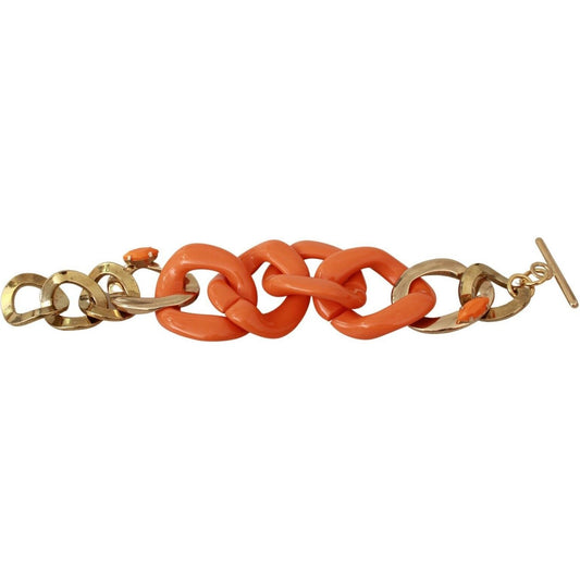 Ermanno Scervino | Gold Orange Chain Wide Brass Plastic Bracelet WOMAN BRACELET | McRichard Designer Brands