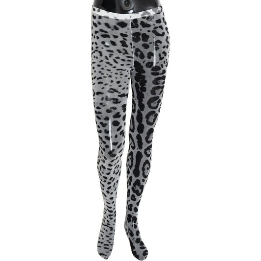 Dolce & Gabbana | Gray Leopard Print Mesh Nylon Tights | McRichard Designer Brands