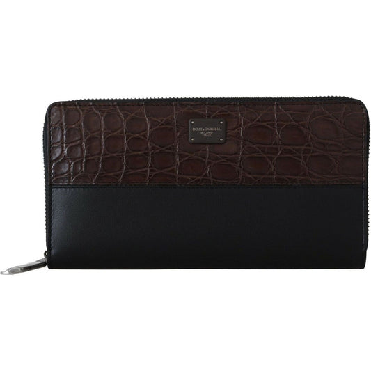 Dolce & Gabbana | Black Zip Around Continental Clutch Exotic Leather Wallet | McRichard Designer Brands