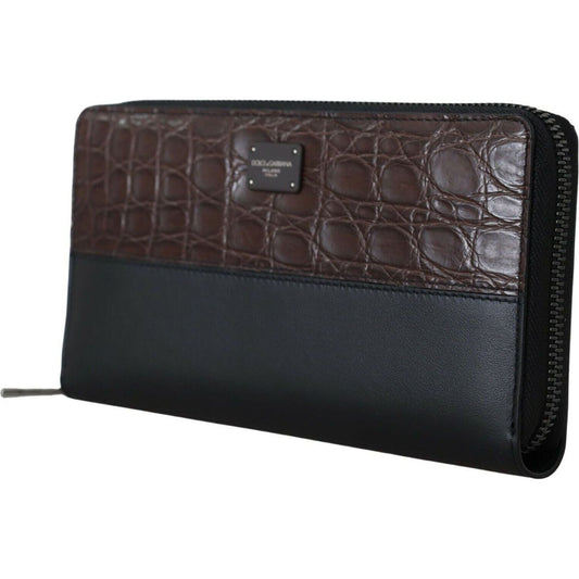 Dolce & Gabbana | Black Zip Around Continental Clutch Exotic Leather Wallet | McRichard Designer Brands