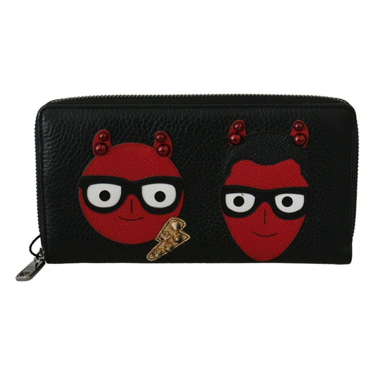 Dolce & Gabbana | Black Red Leather #DGFAMILY Zipper Continental Wallet | McRichard Designer Brands