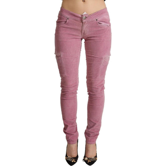 Acht | Pink Cotton Low Waist Skinny Denim Cargo Jeans  | McRichard Designer Brands