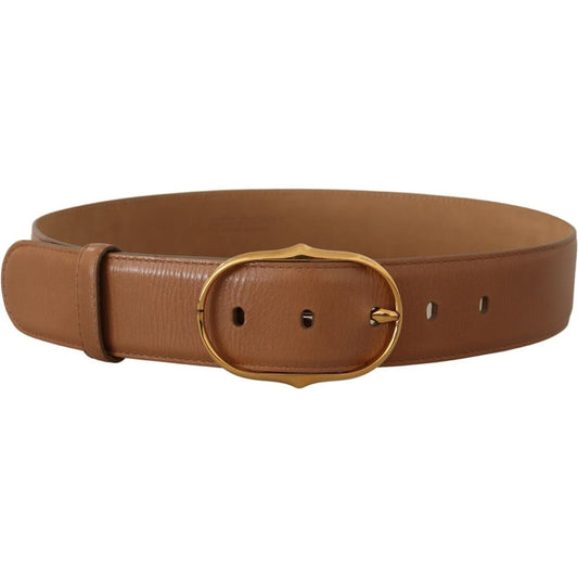 Dolce & Gabbana | Brown Leather Gold Metal Oval Buckle Belt | McRichard Designer Brands