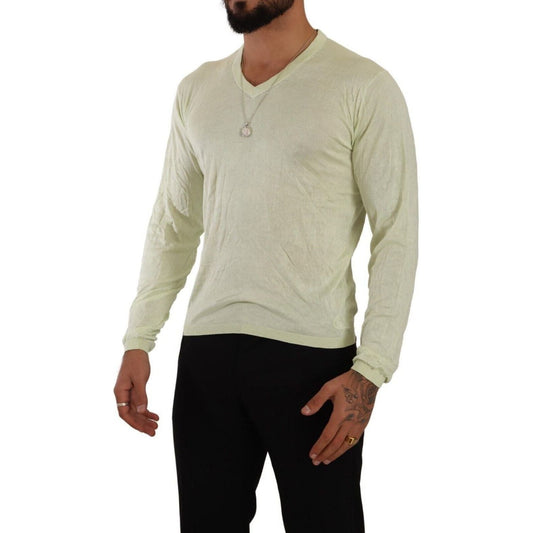 Domenico Tagliente | Yellow V-neck Long Sleeves Pullover Sweater | McRichard Designer Brands