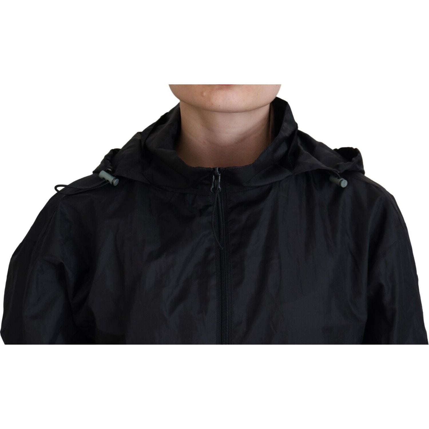 Dolce & Gabbana | Black Printed Nylon Hooded Bomber Jacket | McRichard Designer Brands