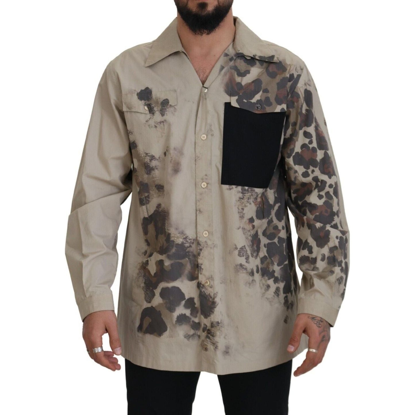 Dolce & Gabbana | Beige Camouflage Cotton Long Sleeves Shirt  | McRichard Designer Brands