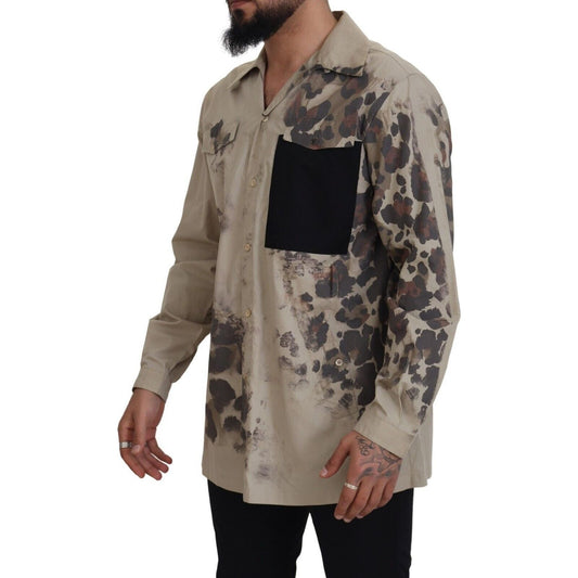 Dolce & Gabbana | Beige Camouflage Cotton Long Sleeves Shirt  | McRichard Designer Brands