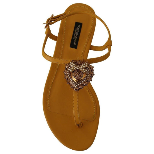 Dolce & Gabbana | Mustard Leather Devotion Flats Sandals Shoes  | McRichard Designer Brands