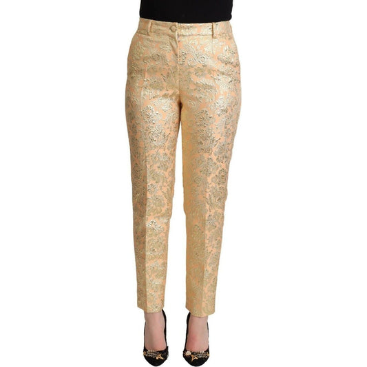 Dolce & Gabbana | Pink Floral Brocade High Waist Trouser Tapered Pants | McRichard Designer Brands