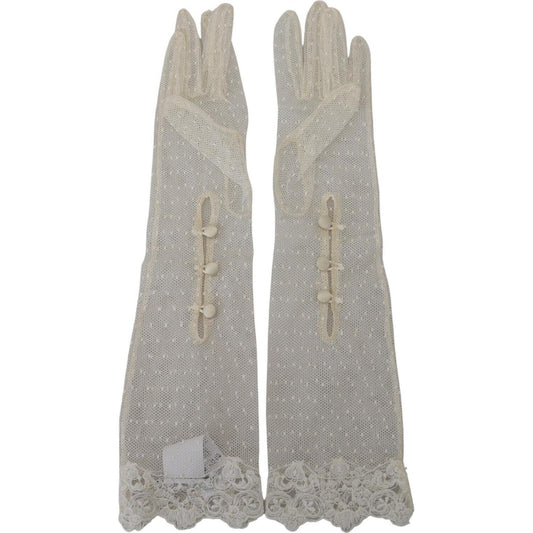 Dolce & Gabbana | White Lace Elbow Length Mitten Cotton Gloves  | McRichard Designer Brands