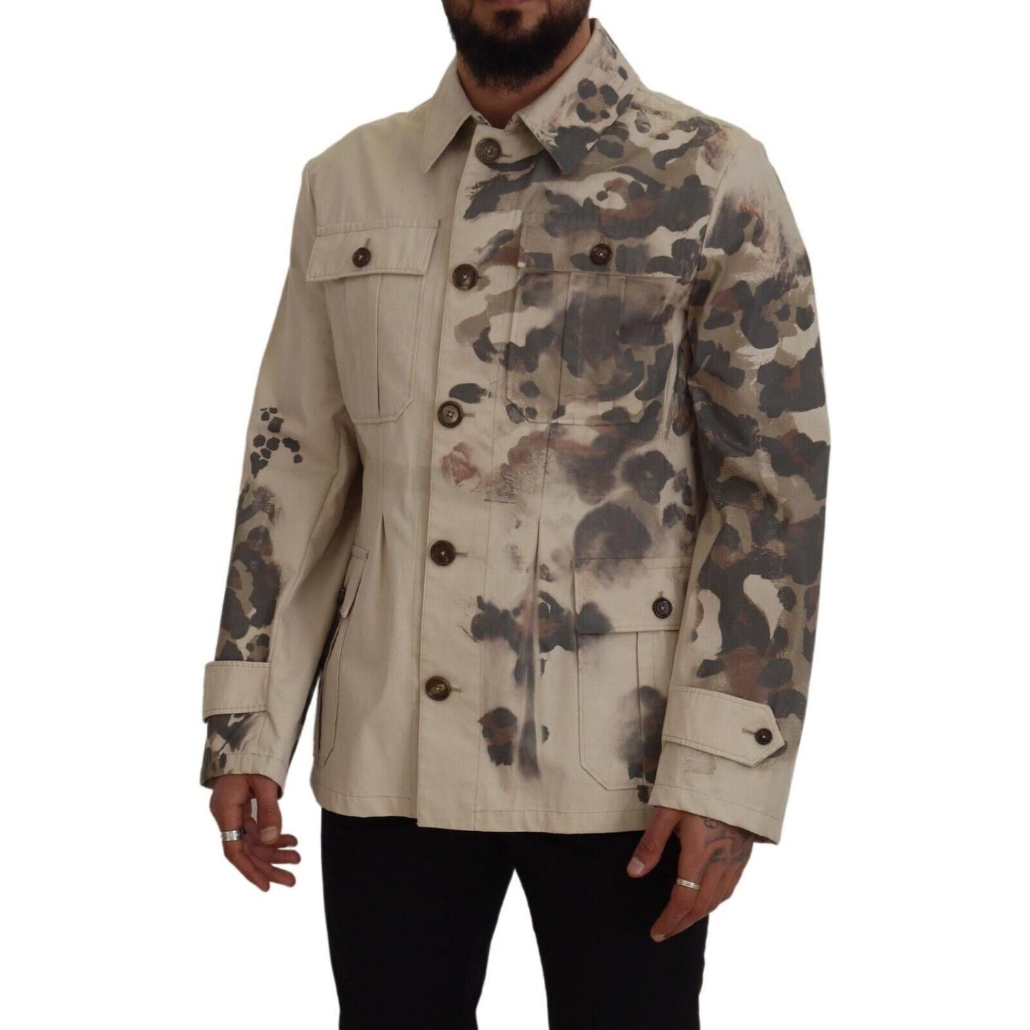 Dolce & Gabbana | Beige Camouflage Cotton Long Sleeves Casual Shirt  | McRichard Designer Brands