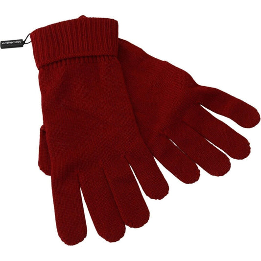 Dolce & Gabbana | Red 100% Cashmere Knit Hands Mitten Mens Gloves  | McRichard Designer Brands