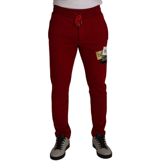 Dolce & Gabbana | Red Cotton Logo Patch Sweatpants Jogging Pants  | McRichard Designer Brands