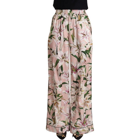 Dolce & Gabbana | Pink Lily Mid Waist Wide Leg Pants | McRichard Designer Brands