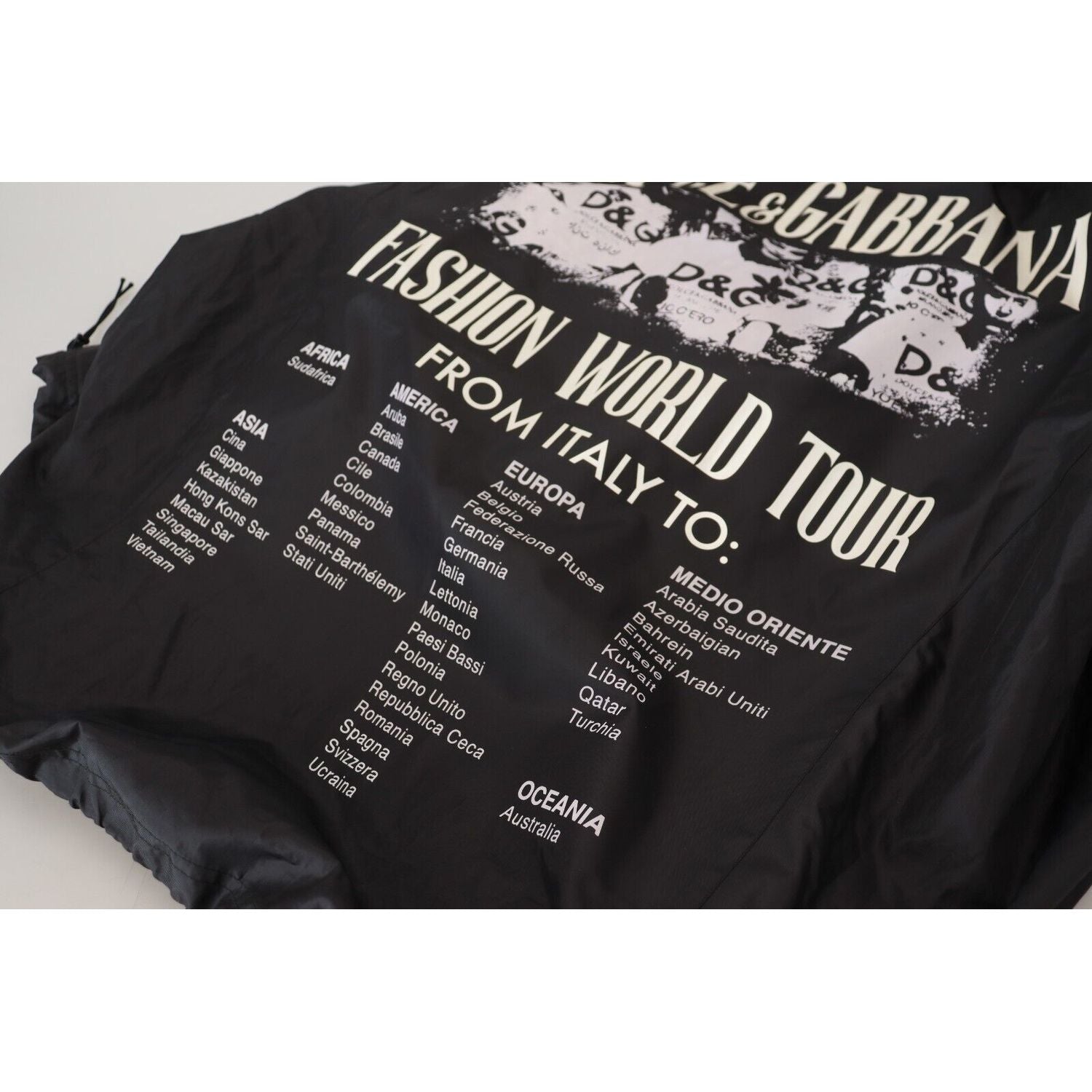Dolce & Gabbana | Black Printed Nylon Hooded Bomber Jacket | McRichard Designer Brands
