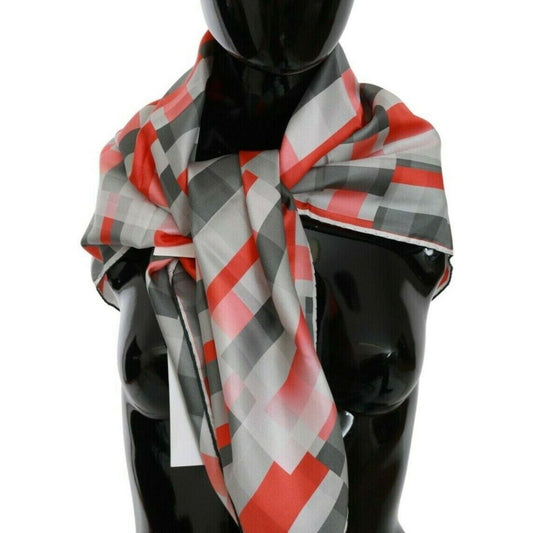 Costume National | Gray Red Silk Shawl Foulard Wrap  Scarf  | McRichard Designer Brands