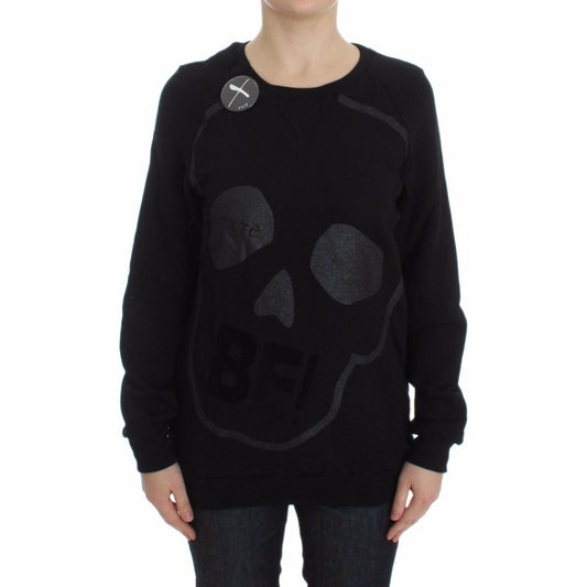 Exte | Black Cotton Motive Print Crewneck Pullover Sweater - McRichard Designer Brands