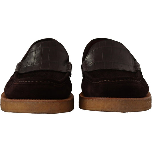 Dolce & Gabbana | Brown Suede Leather Slip On Flats Moccasin Shoes | McRichard Designer Brands