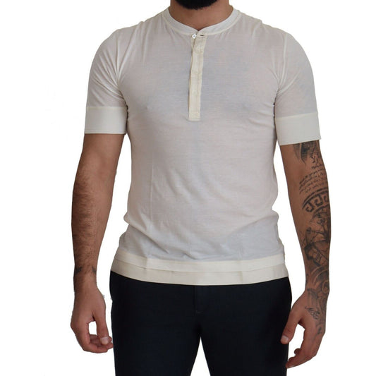 Dolce & Gabbana | White Short Button Closure Crewneck  T-shirt | McRichard Designer Brands