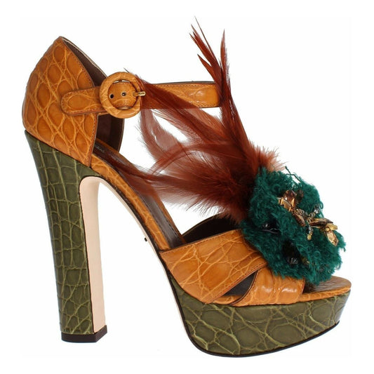 Dolce & Gabbana | Orange Leather Crystal Platform Sandal Shoes - McRichard Designer Brands