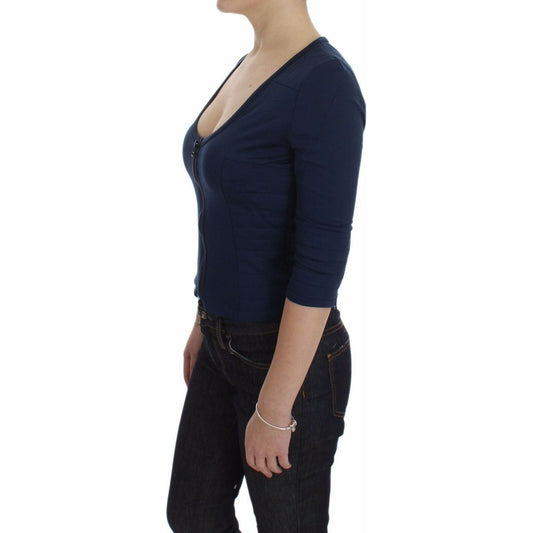 Exte | Blue Cotton Top Zipper Deep Crew-neck Sweater - McRichard Designer Brands