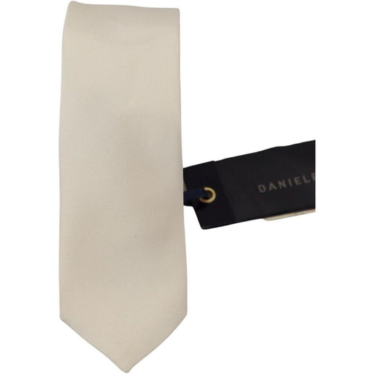 Daniele Alessandrini | Off White Silk Men Necktie Adjustable Accessory Tie  | McRichard Designer Brands