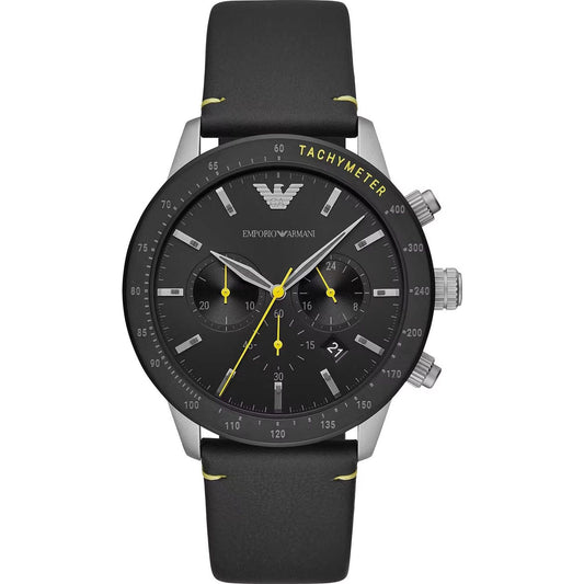 Emporio Armani | Black Leather Chronograph Watch  | McRichard Designer Brands
