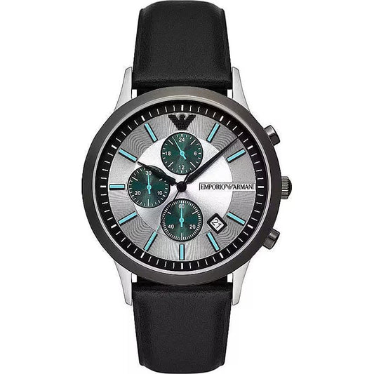 Emporio Armani | Black Leather and Steel Chronograph Watch - McRichard Designer Brands