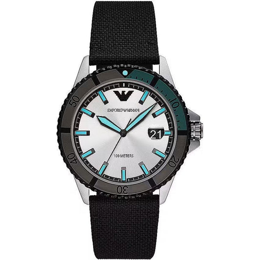 Emporio Armani | Black Silver Fabric and Steel Quartz Watch  | McRichard Designer Brands